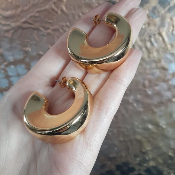 Zara Chunky Goldtone Hoop Earrings - Picture 7 of 16
